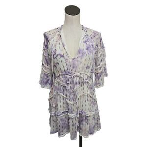 Hemant & Nandita Vivian Purple Floral Chiffon Drawstring Mini Dress‎ Women's Med